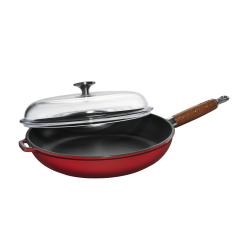 Frypan with wood handle and glass lid